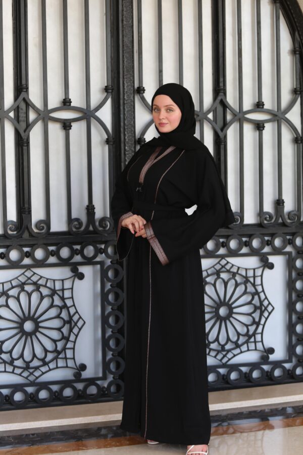 Black With Embroidery Line On Chest And Sleeves With Scarf And Belt