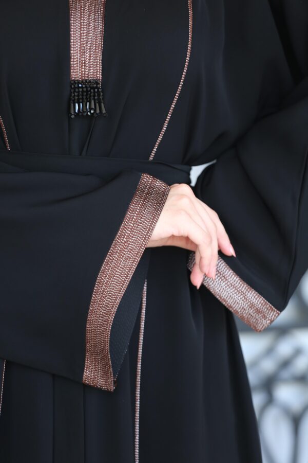 Black With Embroidery Line On Chest And Sleeves With Scarf And Belt