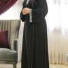 Black With Embroidery Line On Chest And Sleeves With Scarf And Belt