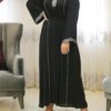 Black With Embroidery Line On Chest And Sleeves With Scarf And Belt