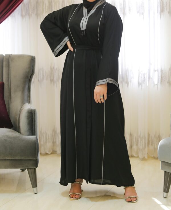Black With Embroidery Line On Chest And Sleeves With Scarf And Belt