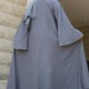 Grey Double Closh Abaya With Belt And Scarf