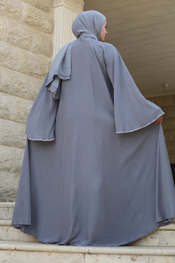 Grey Double Closh Abaya With Belt And Scarf