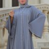 Grey Double Closh Abaya With Belt And Scarf