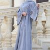 Grey Double Closh Abaya With Belt And Scarf
