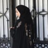 Farasha Abaya With Black Light Brown Embroidery On The Sleeves And Back With Scarf