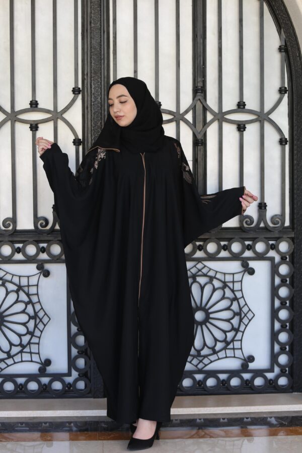 Farasha Abaya With Black Light Brown Embroidery On The Sleeves And Back With Scarf