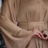 Beige Abaya With Strass On The Sleeves With Belt And Scarf