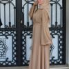 Beige Abaya With Strass On The Sleeves With Belt And Scarf
