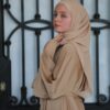 Beige Abaya With Strass On The Sleeves With Belt And Scarf