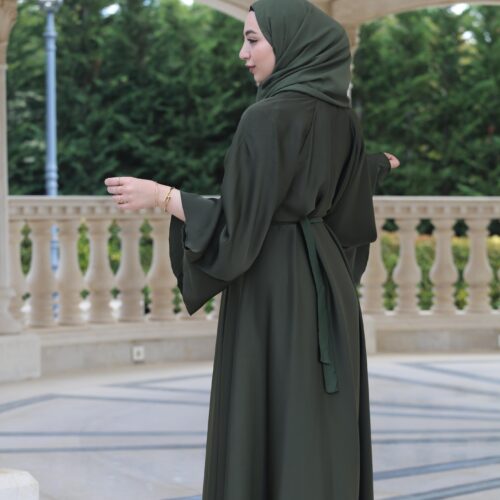 Green Abaya With Silver Strass With Belt And Scarf