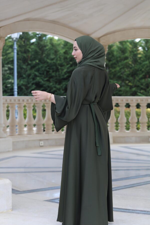 Green Abaya With Silver Strass With Belt And Scarf