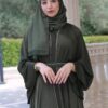 Green Abaya With Silver Strass With Belt And Scarf