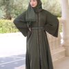 Green Abaya With Silver Strass With Belt And Scarf