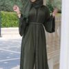 Green Abaya With Silver Strass With Belt And Scarf