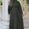 Green Abaya With Silver Strass With Belt And Scarf