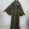 Green Abaya With Silver Strass With Belt And Scarf