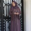 Purple Abaya With Silver Strass With Belt And Scarf