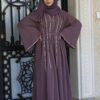 Purple Abaya With Silver Strass With Belt And Scarf