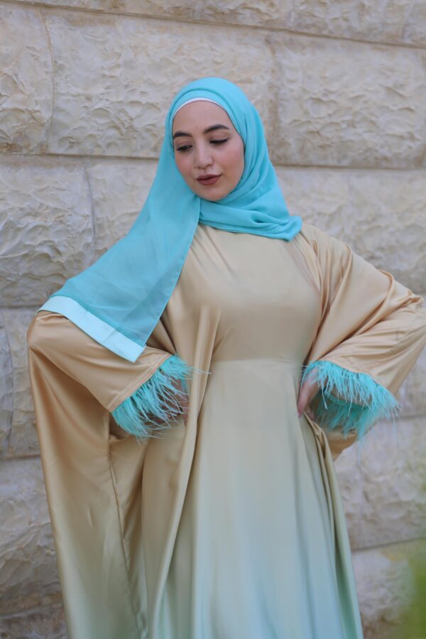 Chic Dress With Inner Belt And Fur On The Sleeves With Scarf