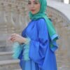Chic Dress With Inner Belt And Fur On The Sleeves With Scarf