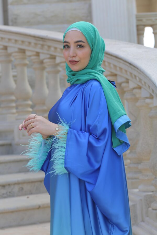 Chic Dress With Inner Belt And Fur On The Sleeves With Scarf