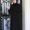 Wide Black Abaya With Inner Pockets And Tight Sleeves With Scarf