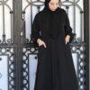 Wide Black Abaya With Inner Pockets And Tight Sleeves With Scarf