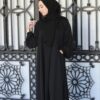 Wide Black Abaya With Inner Pockets And Tight Sleeves With Scarf