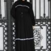 Black Abaya Doble Closh With White Line With Scarf