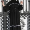 Black Abaya Doble Closh With White Line With Scarf