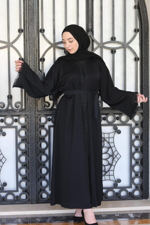 Black Embroidery Abaya With Scarf