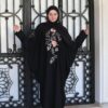 Black With Colored Flower Embroidery Abaya With Scarf
