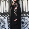 Black With Colored Flower Embroidery Abaya With Scarf