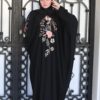 Black With Colored Flower Embroidery Abaya With Scarf