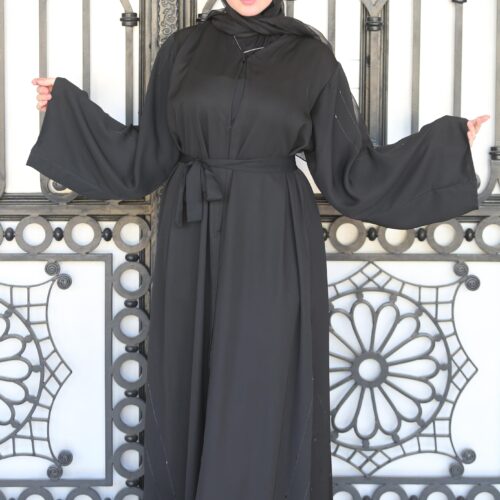 Black With Littel Stone Embroidery Abaya With Scarf