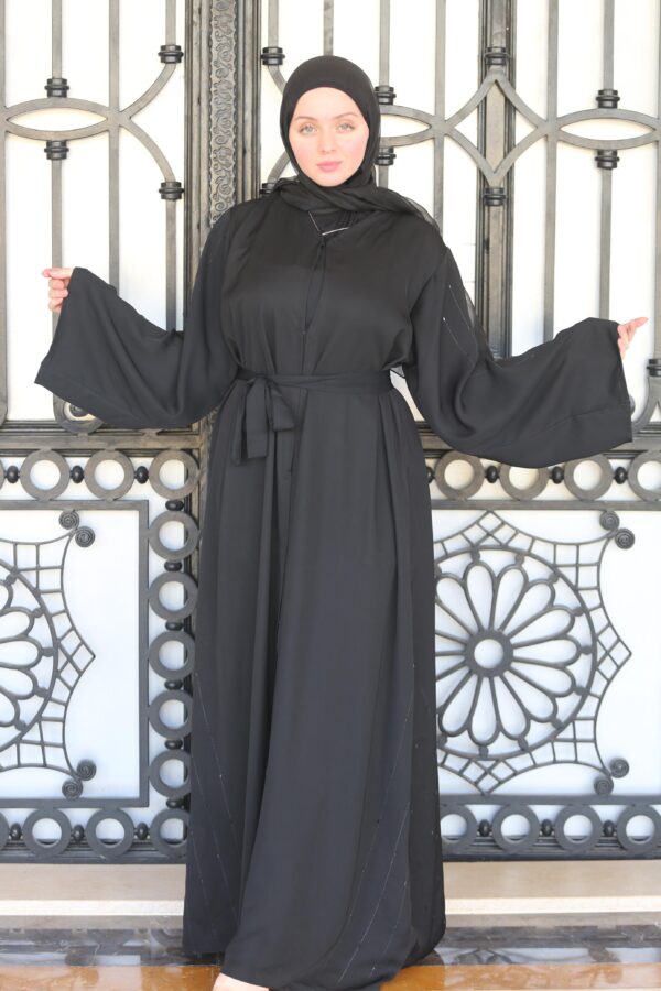 Black With Littel Stone Embroidery Abaya With Scarf