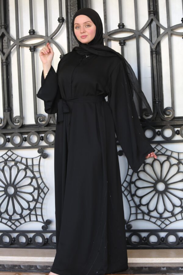Black With Littel Stone Embroidery Abaya With Scarf