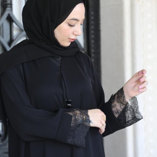 Black With Dantel Hand And Few Buttons On Chest With Scarf