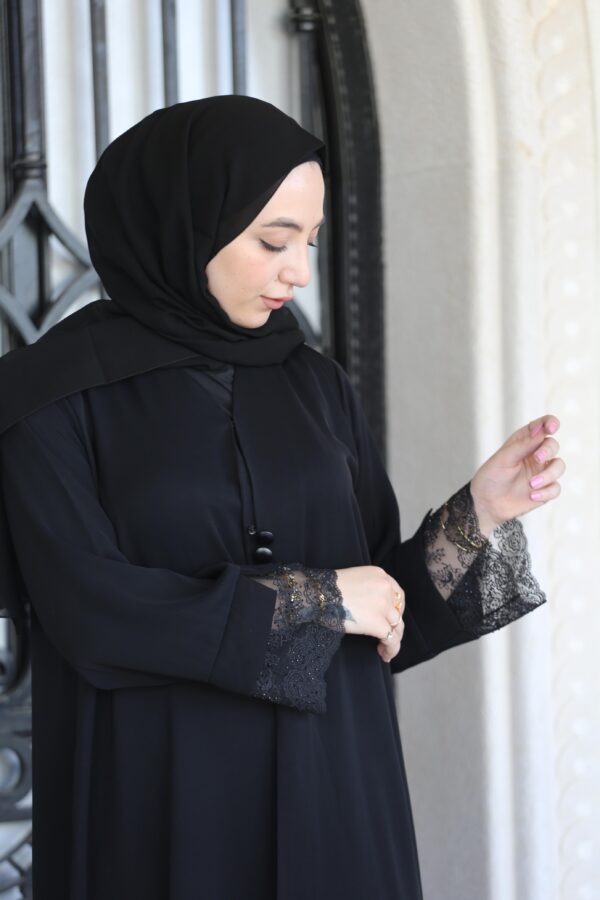 Black With Dantel Hand And Few Buttons On Chest With Scarf