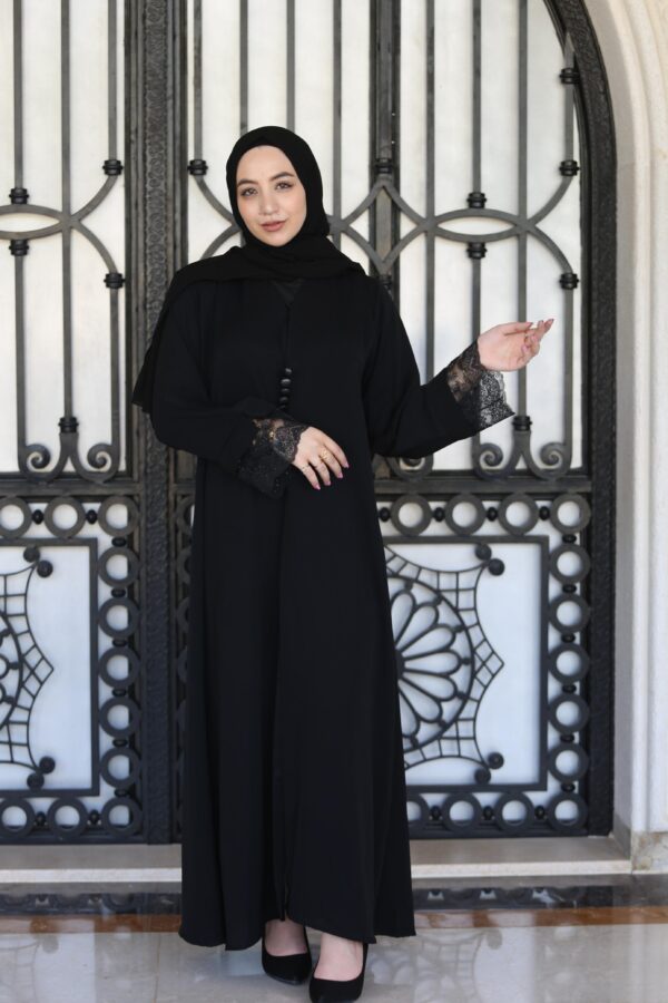 Black With Dantel Hand And Few Buttons On Chest With Scarf