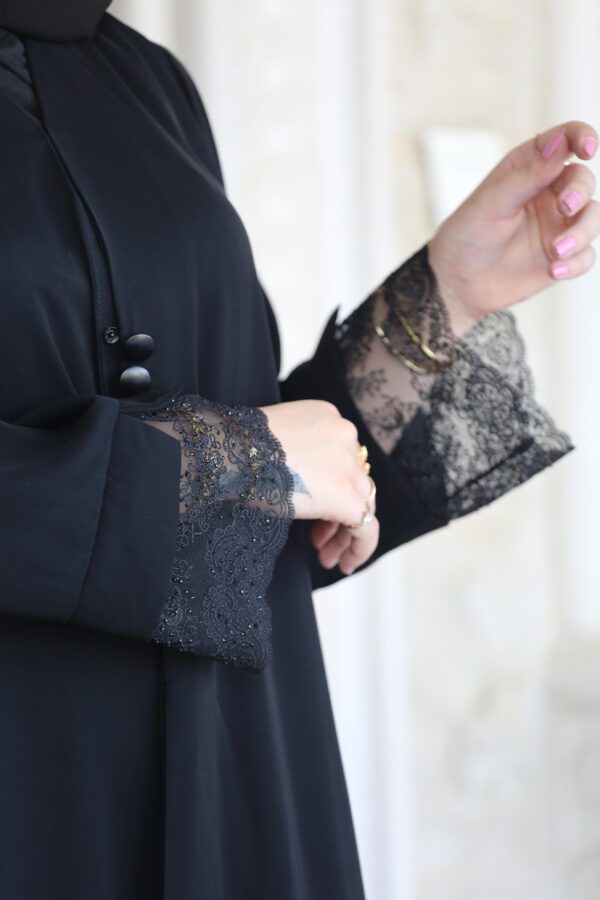 Black With Dantel Hand And Few Buttons On Chest With Scarf