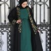 4-Piece Abaya With Green Inner And Colord Flower Outer Abaya