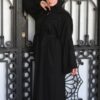 Black Abaya With Black Flower Embroidery With Belt And Scarf