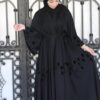 Black Abaya With Strass And Black Leaves With Scarf