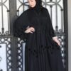 Black Abaya With Strass And Black Leaves With Scarf