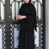 Black Abaya With Strass And Black Leaves With Scarf