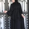 Black Abaya With Strass And Black Leaves With Scarf